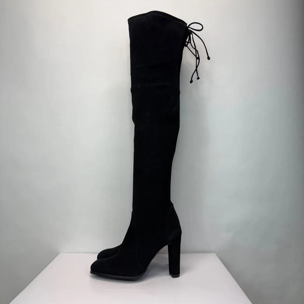 New Stuart Weitzman Highland Over The Knee Boot Black Suede Sz 9